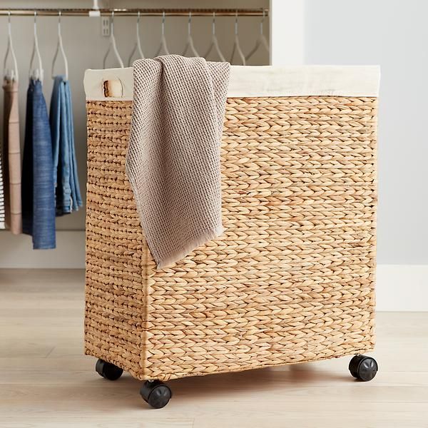 Water Hyacinth Rolling Laundry Cart | The Container Store