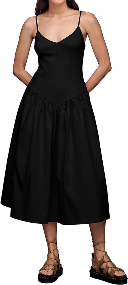 MISSACTIVER Spaghetti Strap Maxi Dress for Women Sleeveless V Neck Knit Patchwork Dresses Summer ... | Amazon (US)