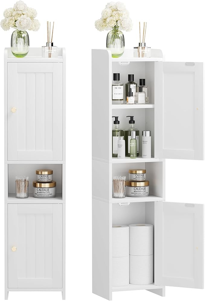 Bathroom Cabinet with 2 Doors, 7.3 x 9.8 x 40.4 Inches, Small Freestanding Storage Cabinet with A... | Amazon (US)
