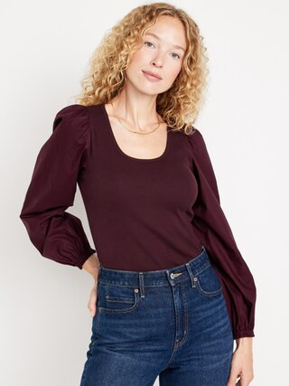 Puff Sleeve Mixed Material Top for Women | Old Navy (US)