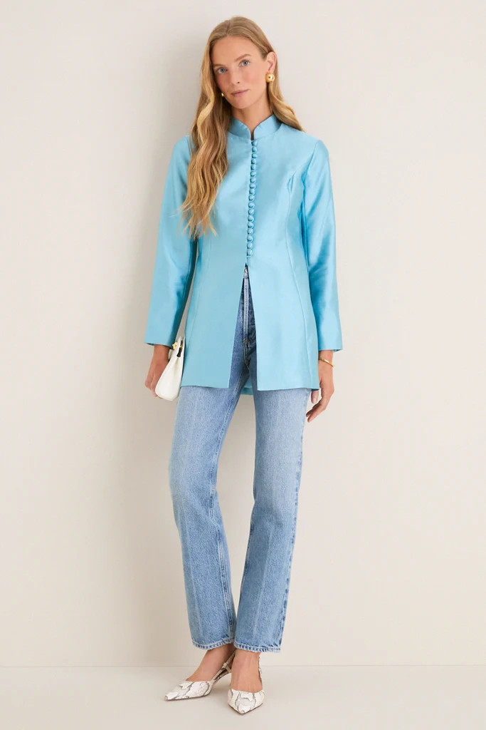 Robins Egg Blue Dupioni Mandarin Collar Tamara Tunic | Tuckernuck (US)