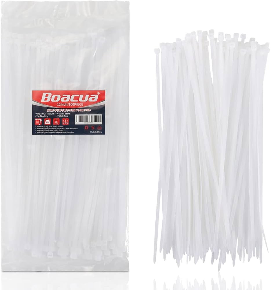 12 Inch Zip Cable Ties (100 Pieces), Self-Locking Premium Nylon Cable Wire Ties,Heavy Duty White,... | Amazon (US)