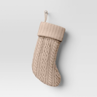 20" Cable Knit Christmas Stocking Khaki - Wondershop™: Acrylic, Classic Holiday Decor, Spot Cle... | Target
