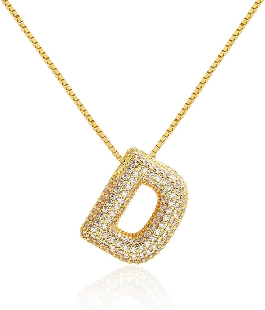 Qyalie Bubble Letter Necklace Balloon Initial Necklaces for Women Girls Dainty Alphabet Pendant 1... | Amazon (US)