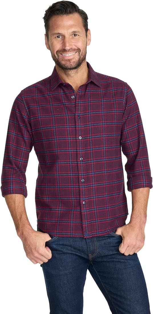 UNTUCKit Barry Flannel Shirt - Untucked Shirt for Men, Long Sleeve, Red Plaid, Regular Fit | Amazon (US)