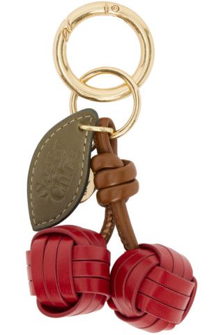 Red & Brown Cherry Woven Keychain | SSENSE