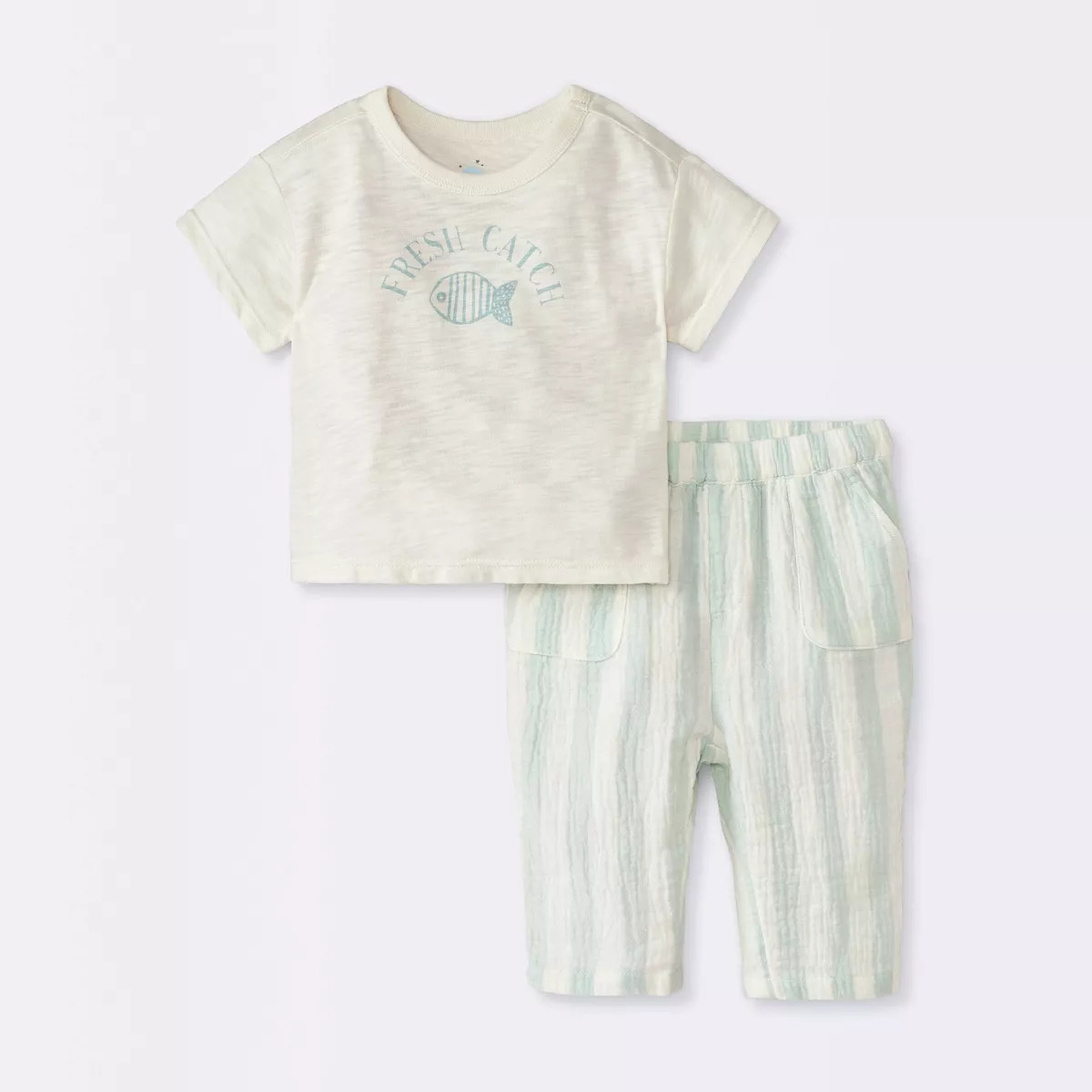 Baby Boys' Fresh Catch T-Shirt & Pants Set - Cloud Island™ Off-White Newborn | Target
