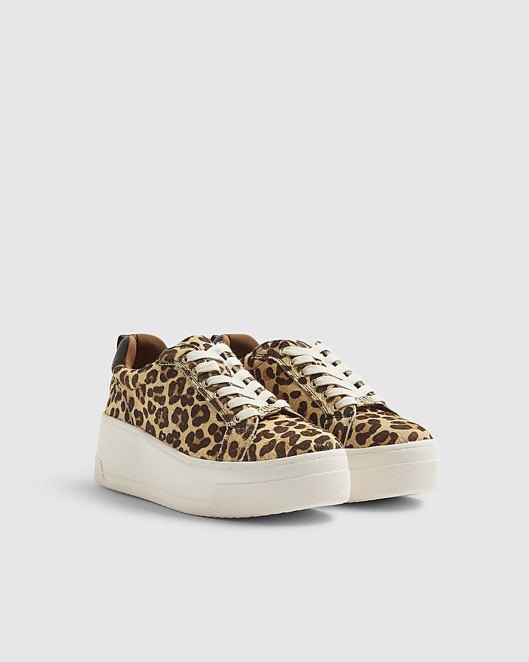 Brown Leather Leopard Print platform Trainers | River Island UK & IE