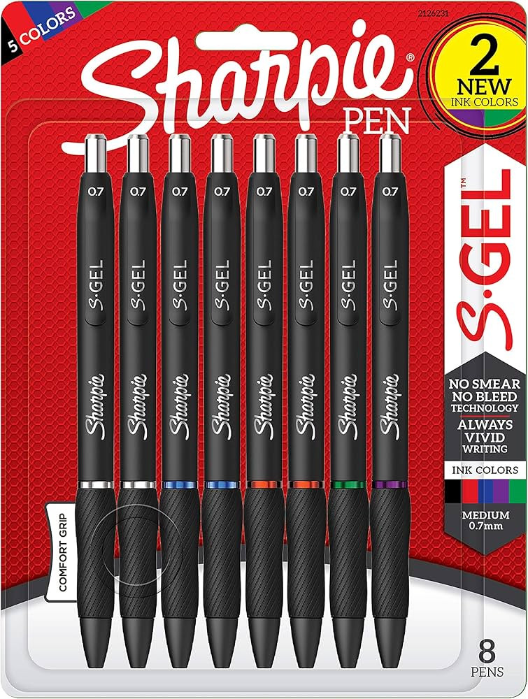 Sharpie S-Gel, Gel Pens, Medium Point (0.7mm), Assorted Colors, 8 Count | Amazon (US)