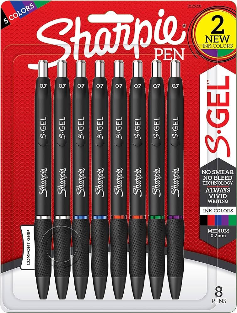 Sharpie S-Gel, Gel Pens, Medium Point (0.7mm), Assorted Colors, 8 Count | Amazon (US)