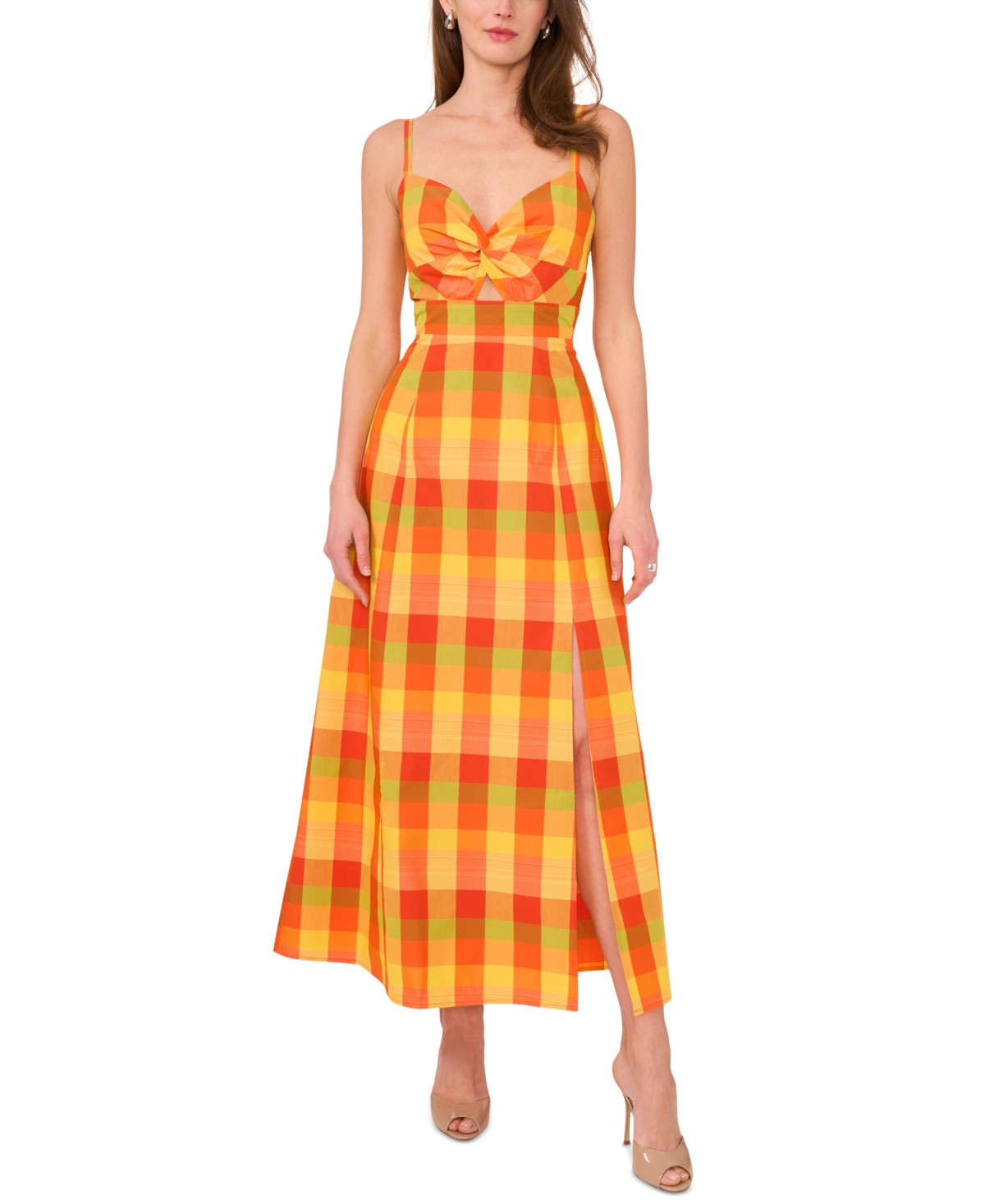 1.state Women's Plaid Twist-Front Maxi Dress - Raspberry Rose | Macy's