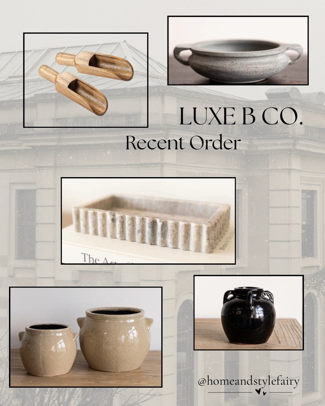 Recent Luxe B Co order. Unique decor finds that will elevate your home 🏠
Affordable home finds, vintage vases, Fluted Marble Tray, Ceramic Crock Planter, 	Acacia Wooden Scoop, Glazed Vase With Handles

#LTKHome #LTKSaleAlert #homeinspo #neutralhome

#LTKfamily #LTKwinter #LTKsale
