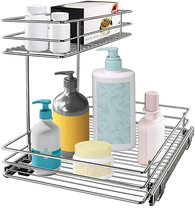 G-TING Pull Out Cabinet Organizer, Under Sink Slide Out Storage Shelf with 2 Tier Sliding Wire Dr... | Amazon (US)