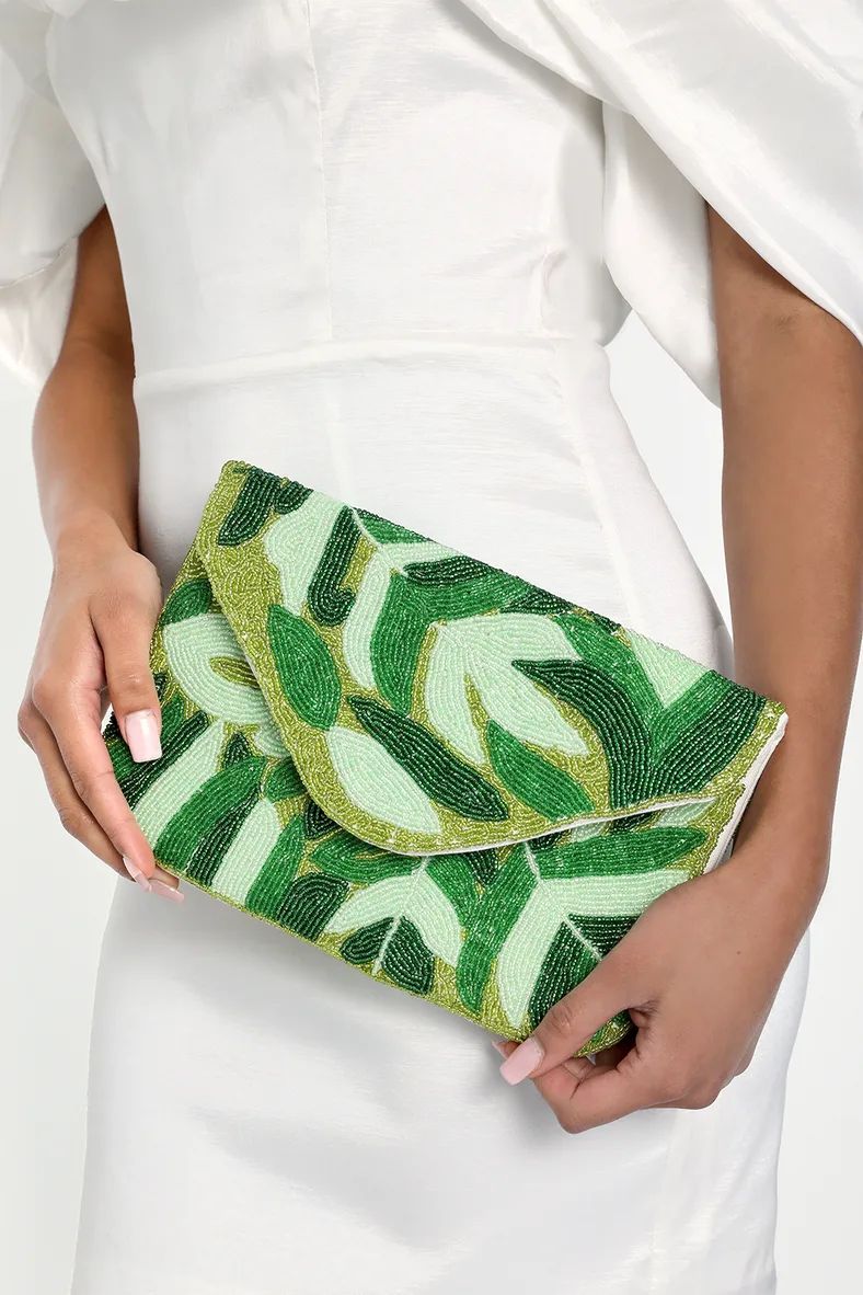 Tropical Subject Green Leaf Beaded Clutch | Lulus (US)