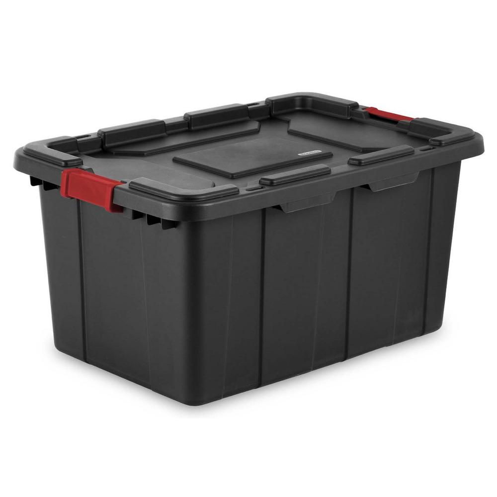 Sterilite 27 Gal. Durable Rugged Industrial Storage Tote with Red Latches in Black (6-Pack) | The Home Depot