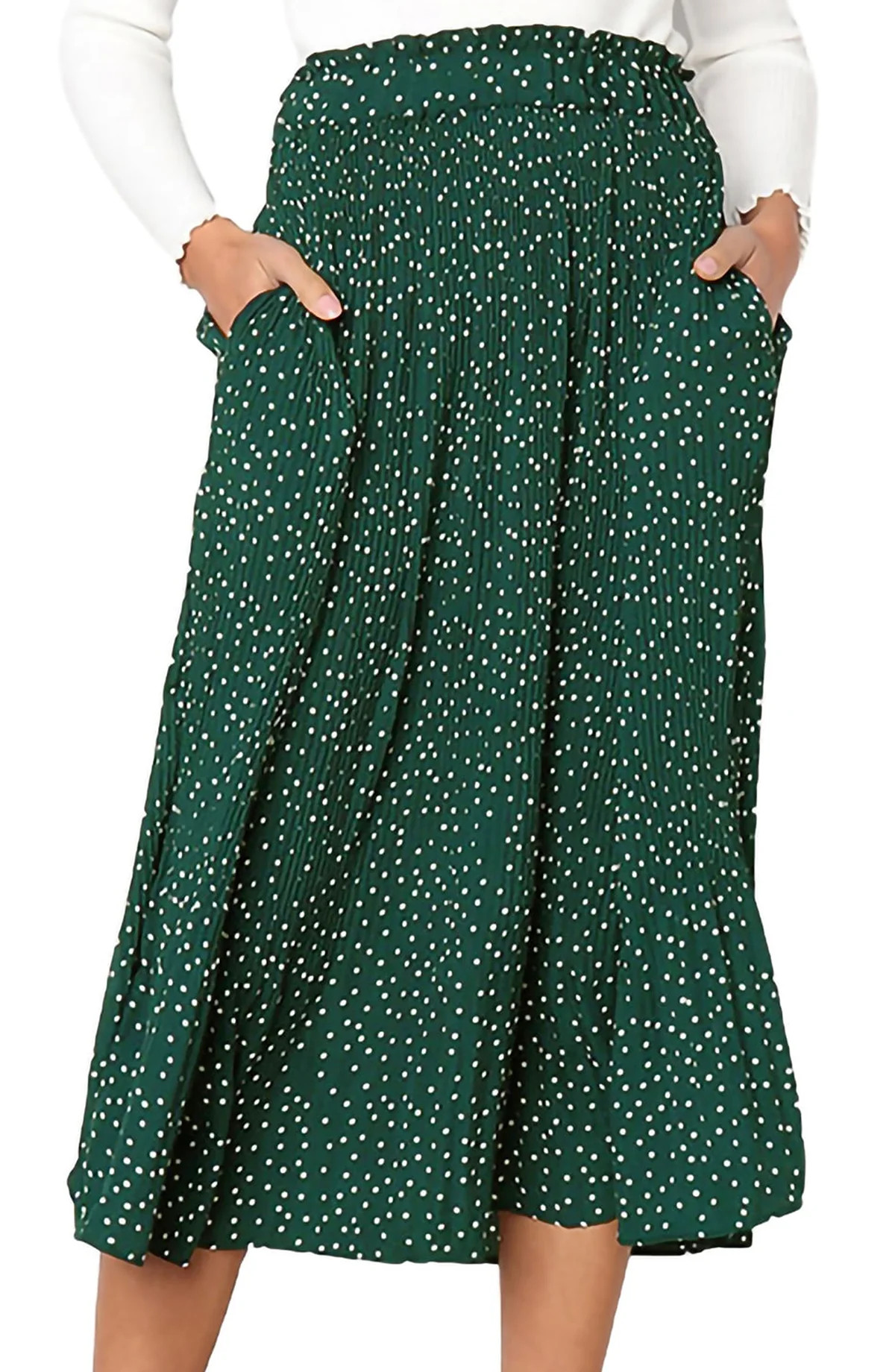 Fantaslook Midi Pleated Skirts for Women Polka Dot Swing High Waist Maxi Skirt with Pockets Dress... | Walmart (US)