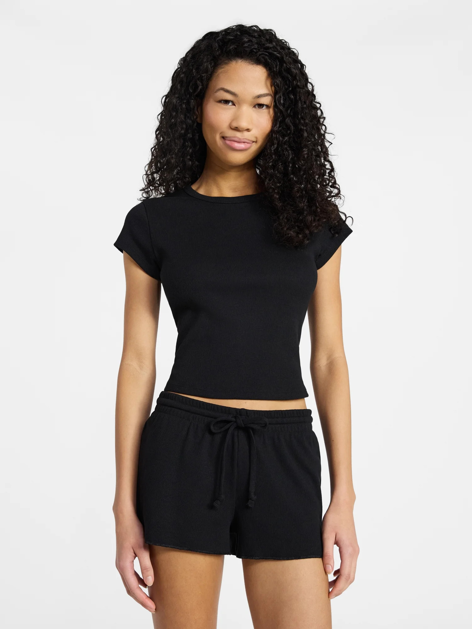 No Boundaries Sleep Ribbed Tee and Shorts Set, 2-Piece, Women’s XXS-3X | Walmart (US)