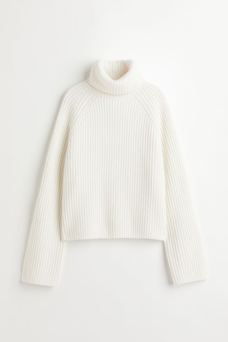 H & M - Ribbed Turtleneck Sweater - White | H&M (US + CA)