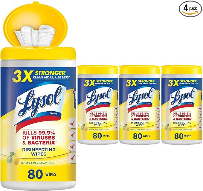 Lysol Disinfecting Wipes, Lemon & Lime Blossom, For Disinfecting & Cleaning, 320ct (4x80ct), Pack... | Amazon (US)