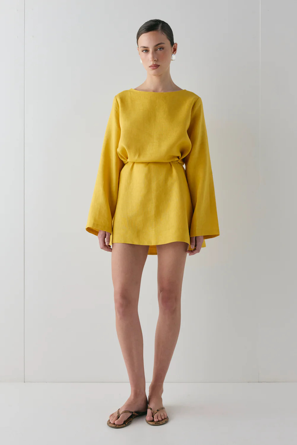 Sabine Linen Mini Dress Mustard | VRG Grl