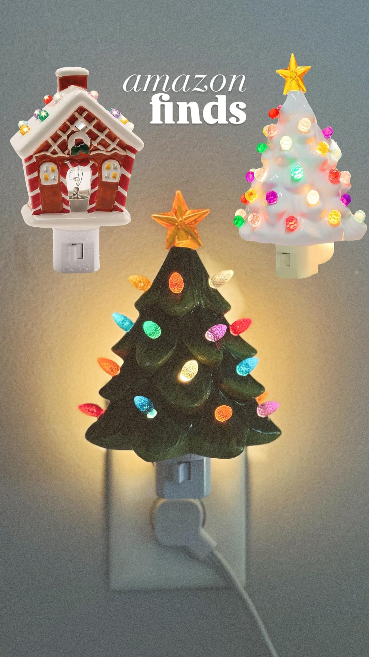 Brightown Ceramic Christmas Tree Night Light - 2 Pack Vintage Christmas Night Light with ON/Off Switch, 6" Decorative Ceramic Tree Light for Bedroom Living Room Xmas Holiday Decor, Green and White | Amazon (US)