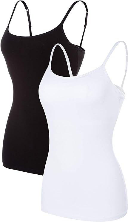 beautyin Women's Cotton Camisole Tank Top with Shelf Bra Spaghetti Strap Basic Cami Undershirt 2 ... | Amazon (US)