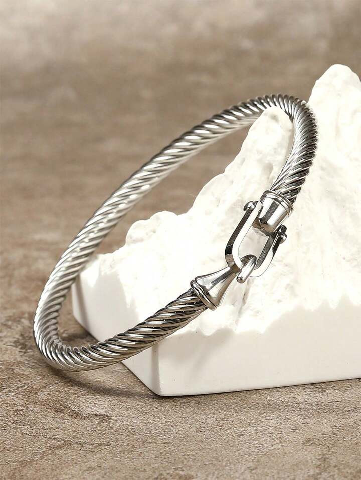 1pc Minimalist Horseshoe Clasp Titanium Steel Bracelet, Suitable For Girls, Women, Couples, Daily Accessory | SHEIN