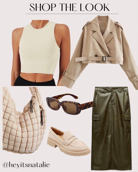 Fall transitional outfit. Cropped trench with faux, leather mini skirt. Amazon, basic top with built-in bra.  Chunky loafers and 90s retro rectangle sunglasses

Follow my shop @heyitsnatalie on the @shop.LTK app to shop this post and get my exclusive app-only content!

#liketkit 
@shop.ltk
https://liketk.it/4kjbJ

#LTKsalealert #LTKfindsunder50 #LTKover40