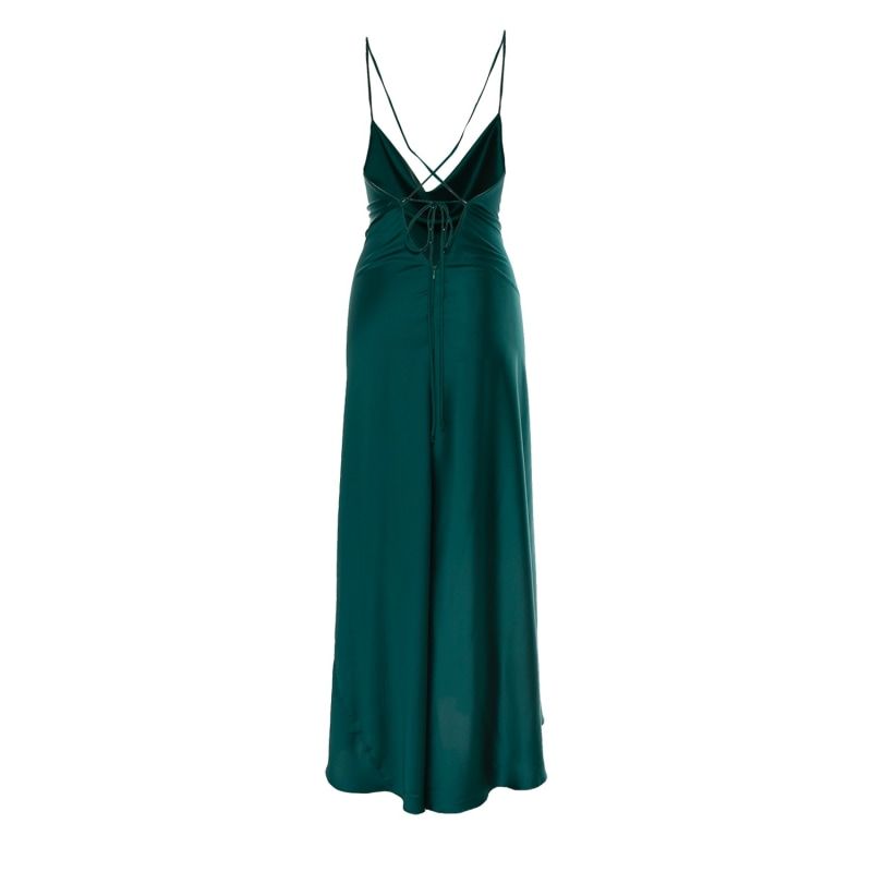Tulum Cowl Neck Satin Ankle Dress In Emerald Green | Wolf and Badger (Global excl. US)