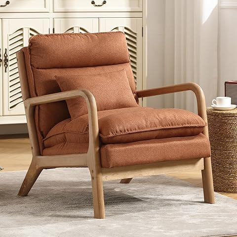 Karl home Accent Chair Mid-Century Modern Chair with Pillow Bronzing Cloth Upholstered Lounge Arm... | Amazon (US)