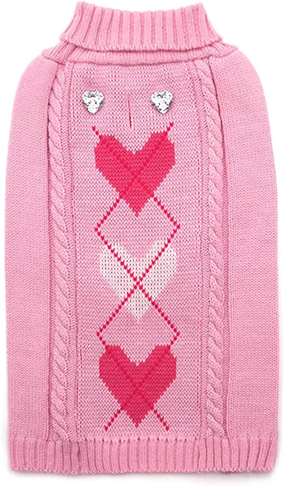 KYEESE Valentine's Day Dog Sweaters for Small Dogs Turtleneck Pink Doggie Sweater with Leash Hole... | Amazon (US)