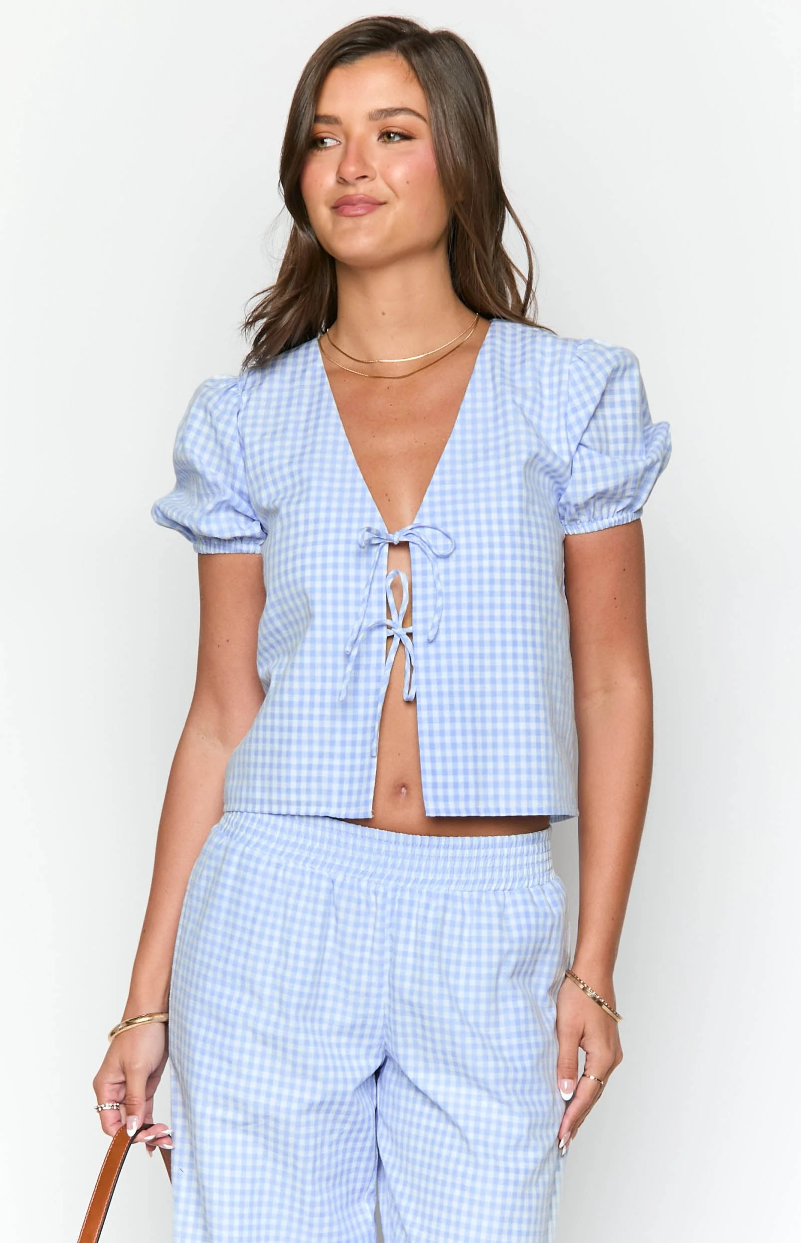 Lunya Blue Gingham Tie Up Top | Beginning Boutique (US)