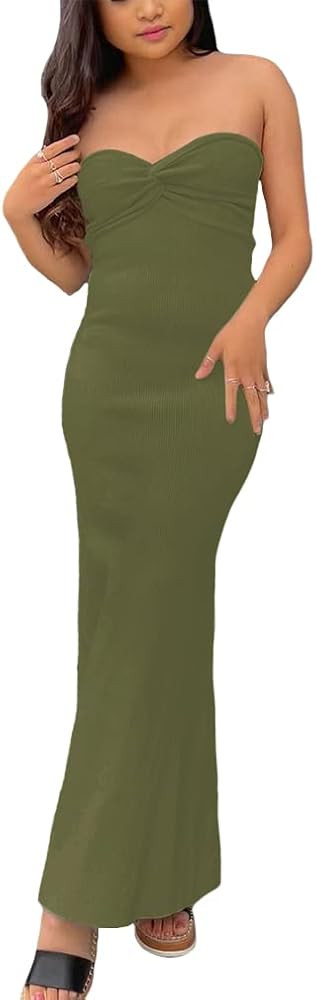 Sdencin Women Sexy Twist Knot Front Ribbed Knit Bodycon Bandeau Tube Dress Casual Solid Strapless... | Amazon (US)
