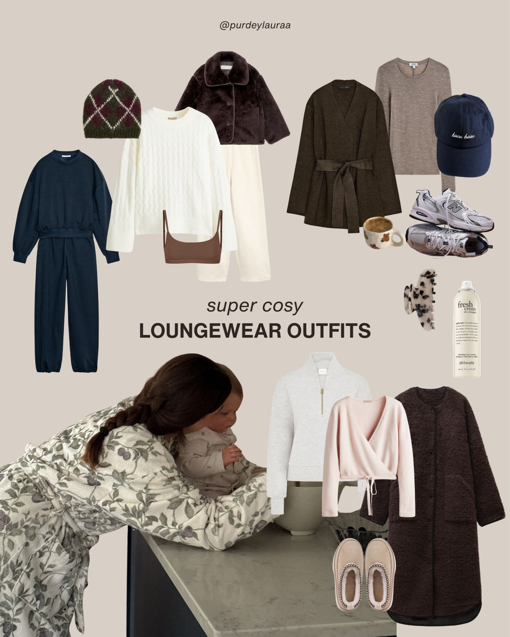 Super cosy loungewear outfit ideas, H&M, Marks and Spencer, COS, Adler, Zara, Varley, Emu Australia, New Balance, Alohas

#LTKautumn #LTKuk #LTKwinter