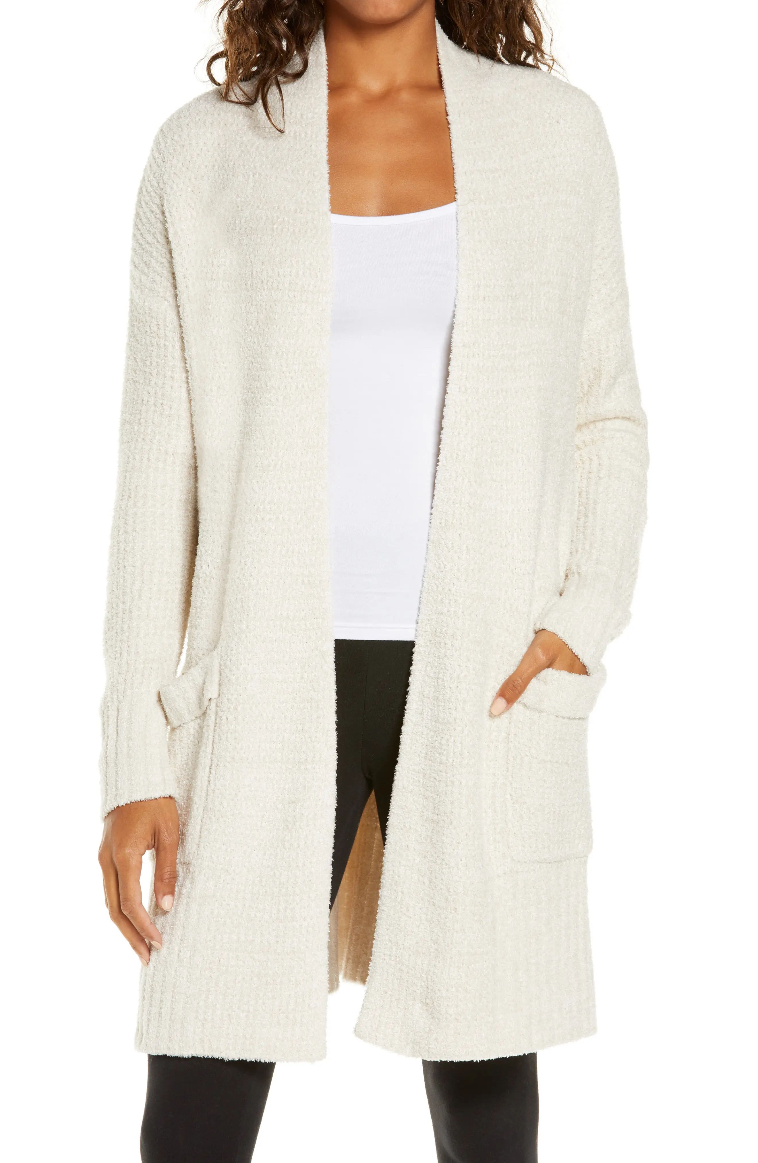 Women's Barefoot Dreams Cozychic Lite Long Weekend Cardigan, Size Medium - Ivory | Nordstrom