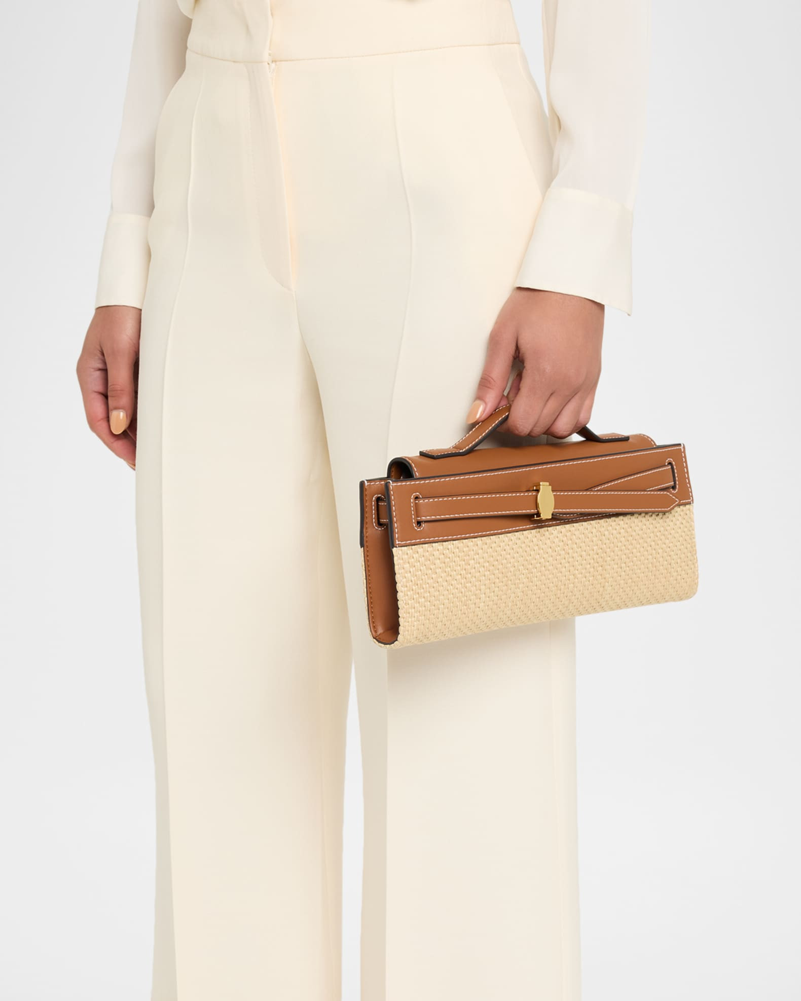 Dash Belted Raffia & Leather Clutch Bag | Neiman Marcus