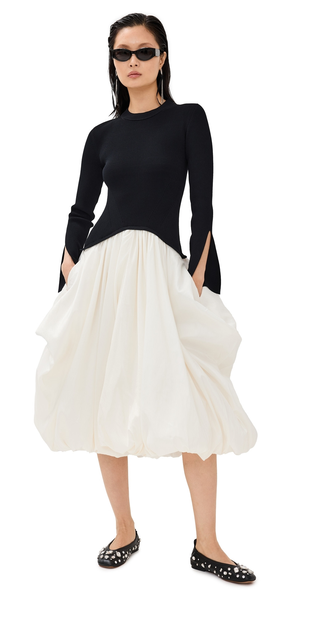 SIMKHAI Kenlie Mock Neck Midi Dress Black Multi L | Shopbop