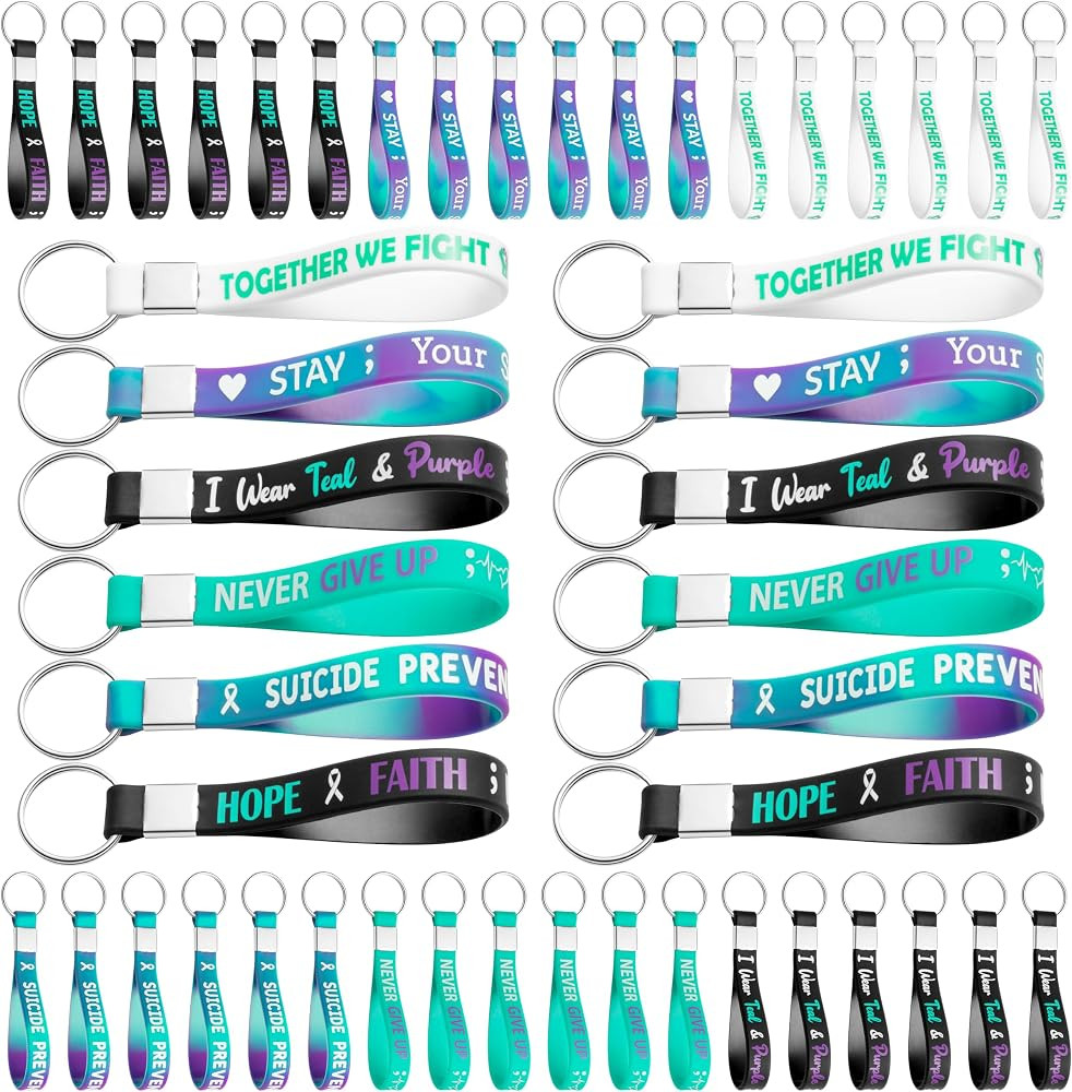 WATINC Awareness Silicone Keychains - 48Pcs Ribbons Health Awareness Stretch Keychain, Motivation... | Amazon (US)