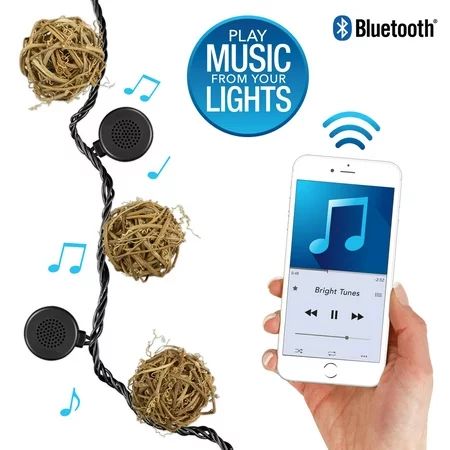 Bright Tunes Indoor/Outdoor White LED's with Decorative Rattan Globe String Lights with Bluetooth Sp | Walmart (US)