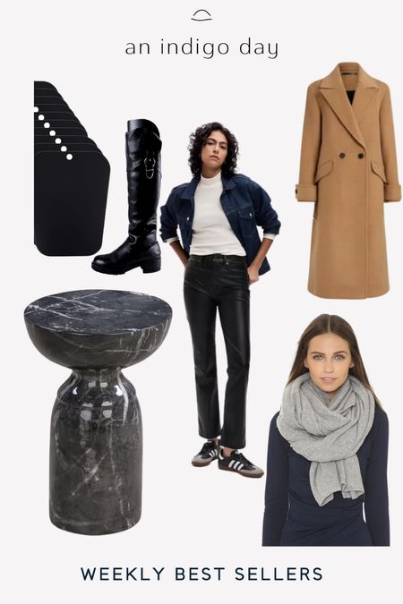Weekly best sellers. Allsaints mabel coat - runs a bit big but took my usual size. Marble amazon end table. Boot shapers. Cashmere scarf. Gap faux leather straight leg pants  

#LTKstyletip #LTKfindsunder50 #LTKMostLoved