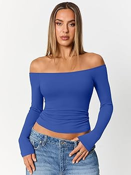 Trendy Queen Womens Long Sleeve Off The Shoulder Tops Going Out Cute Basic Y2K Fall Fashion 2026 ... | Amazon (US)
