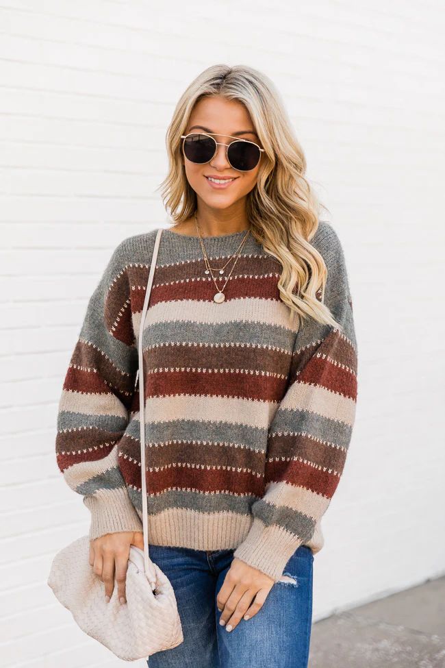 Just One More Time Grey Lurex Stripe Sweater | The Pink Lily Boutique