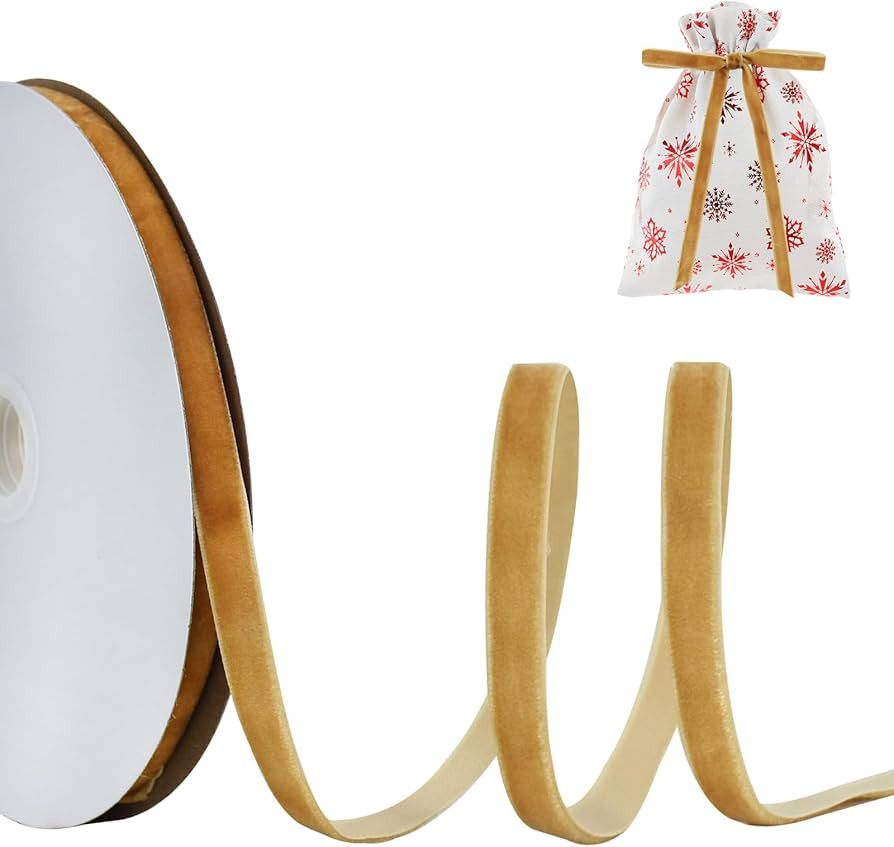 TONIFUL Khaki Gold Velvet Ribbon 3/8 Inch x 25yds, Vintage Velvet Ribbons, for Christmas Wreath D... | Amazon (US)