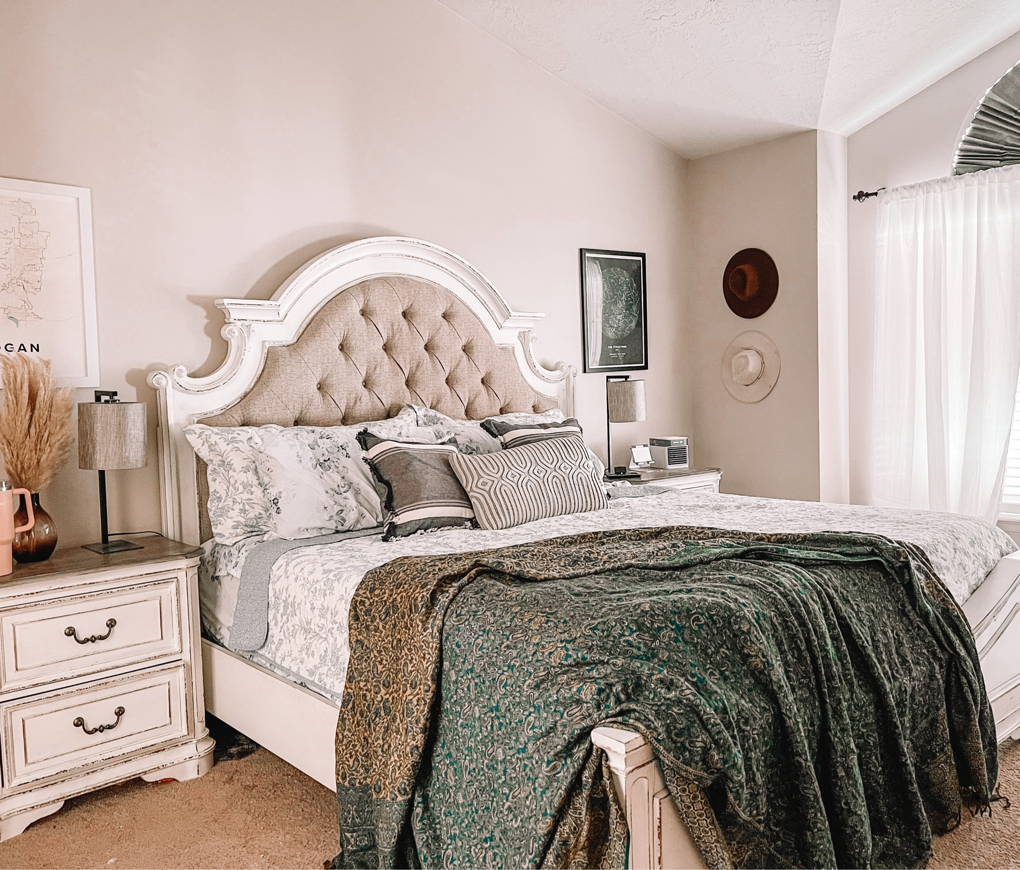 Laura Ashley quilt bedding, Ashley furniture American furniture warehouse. Vintage farmhouse Parisian antique bedroom set style king bed white antique cabbage and roses London sheets  

#LTKSeasonal #LTKhome #LTKHoliday