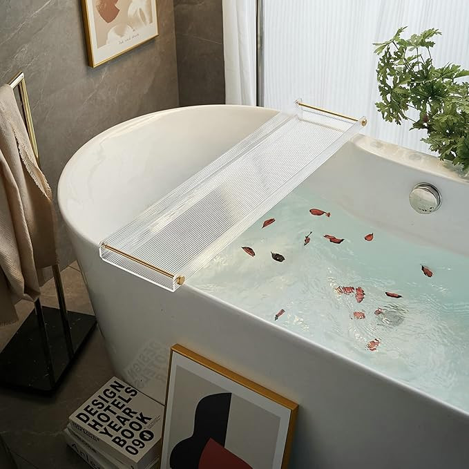 Bathtub Tray Acrylic Bath Tray Bathtub Caddy Non-Slip Bath Tub Tray Table with Gold Brushed Handl... | Amazon (US)