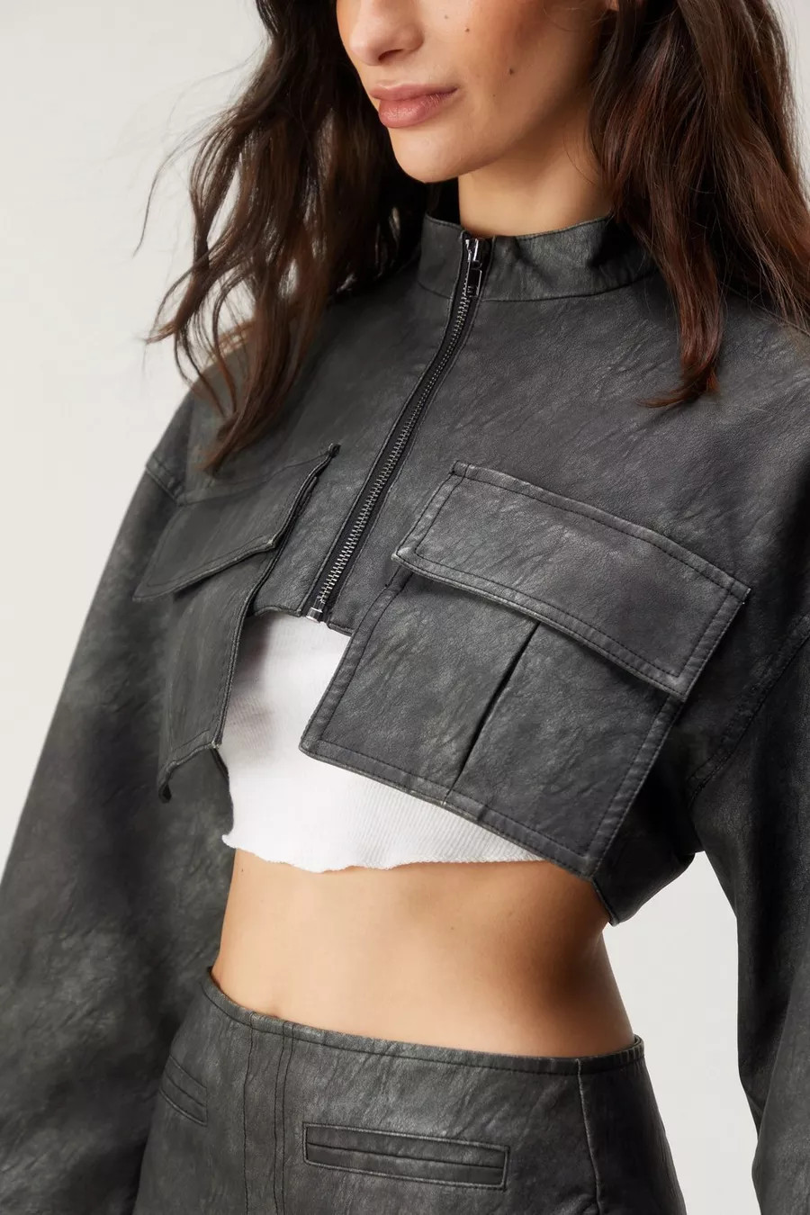 Pocket Detail Cropped Faux Leather Jacket | Nasty Gal US