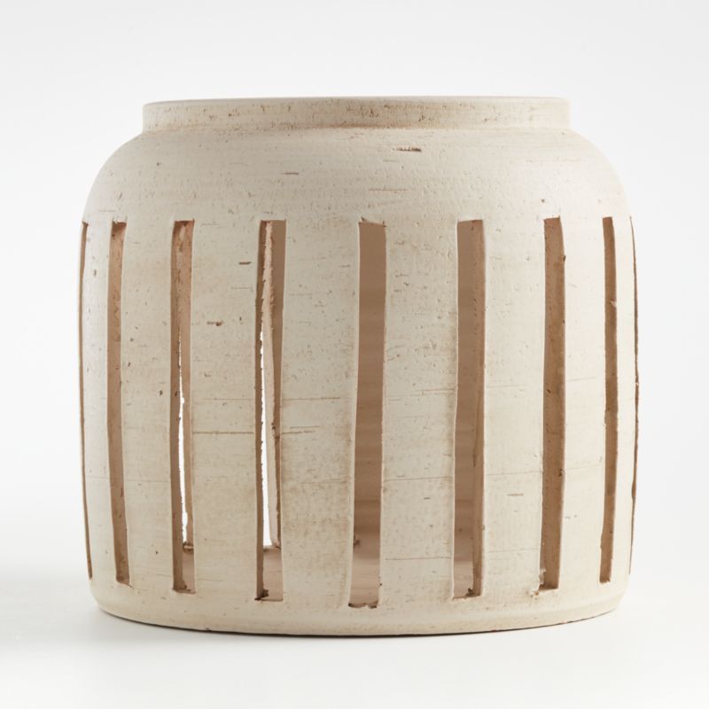 Porto Medium Cream Ceramic Hurricane + Reviews | Crate and Barrel | Crate & Barrel