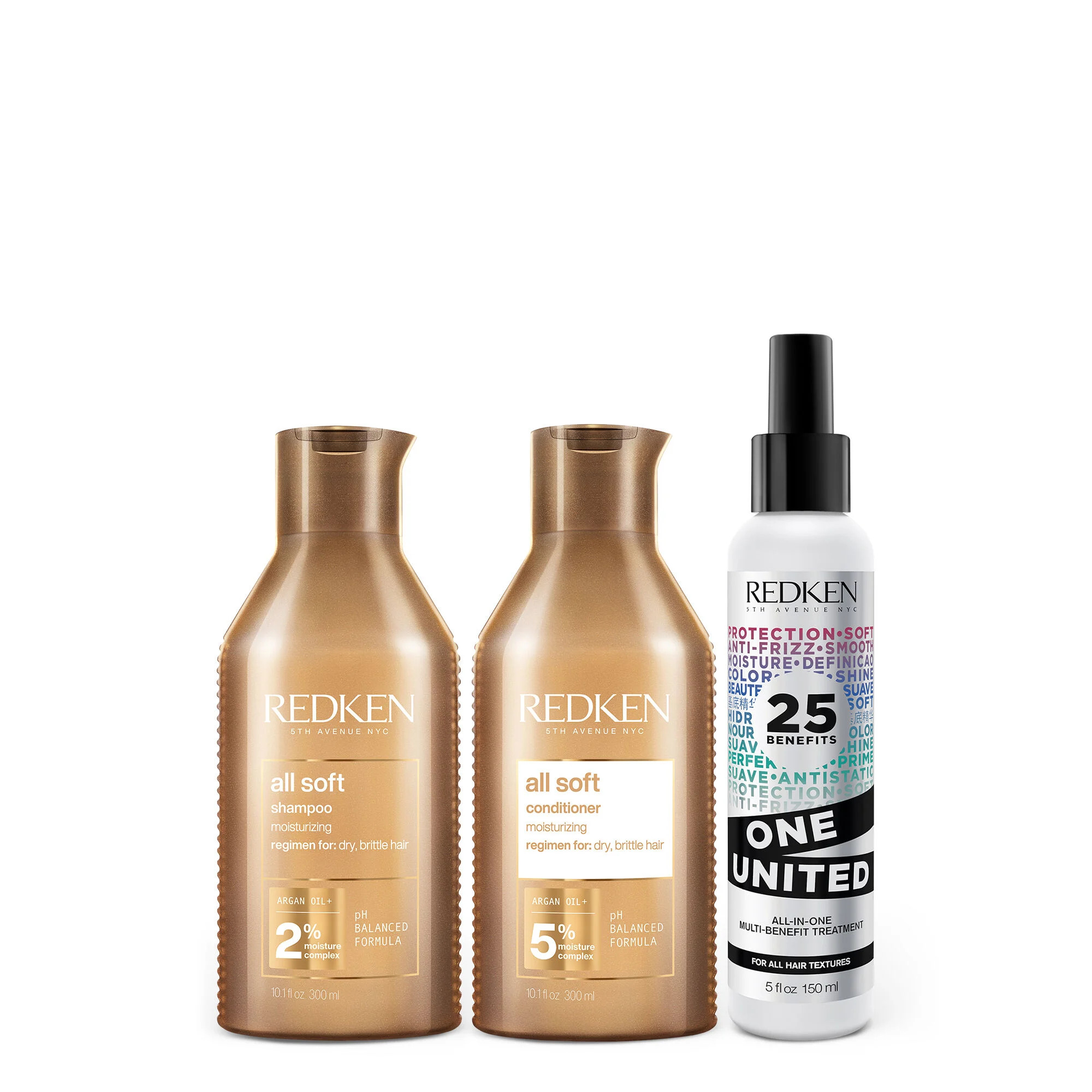 All Soft Shampoo, Conditioner, One United Leave-In | Redken | Redken