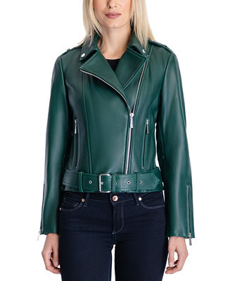 Women's Belted Leather Moto Coat, Created for Macy's | Macy's
