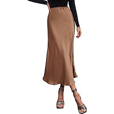 BTFBM 2025 Womens Summer Fall Long Satin Skirt Silk Elegant High Waist Cocktail Party Wedding Flo... | Amazon (US)